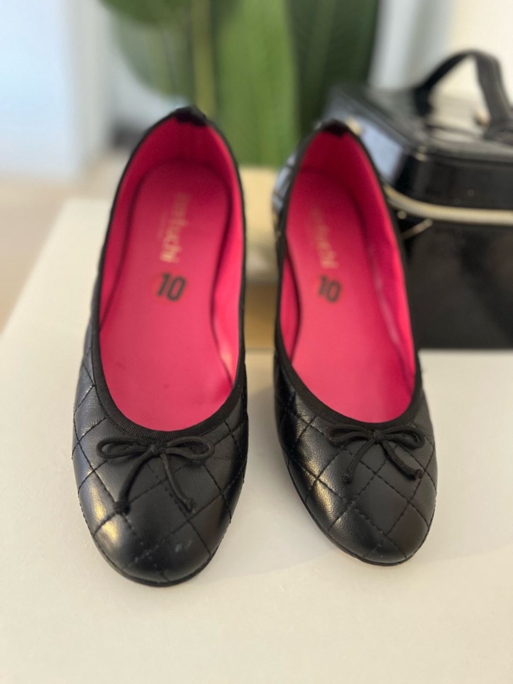 Quilted Black Ballet Flats with Pink Insole